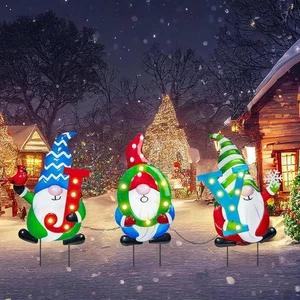 Solar Christmas Gnome Yard Signs with LED Lights – Outdoor Garden Decorations - Picture 1 of 7