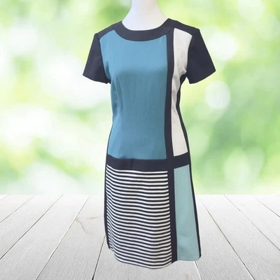 Vintage Y2K LESLIE FAY Dress Womens 6 8 Colorblock Mod Retro 60s Pop Art Sheath - Image 1 of 4