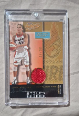 2002 FLEER AUTHENTIX WNBA JACKIE STILES WORN JERSEY UNRIPPED FIRE 44/50 - Image 1 of 2