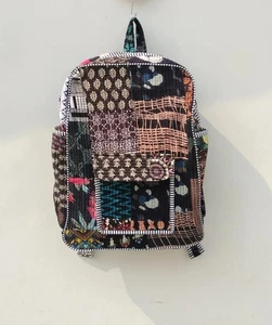 Cotton Black Patchwork Backpack Cotton Indian Laptop Bags Bohemian Quilted Bags - Picture 1 of 4