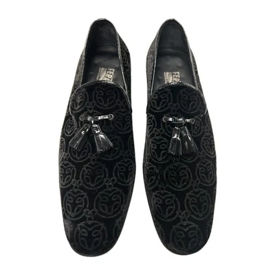 Salvatore Ferragamo Embossed Medallion Black Velvet Tassel Loafers US Size 8.5M - Image 1 of 4