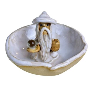 VTG Wizard Folk Art Clay Pottery Incense Burner Dish Artist Signed - Picture 1 of 6