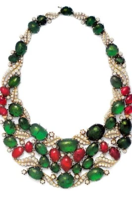 Important Cabochon 200CT lab Emerald & Ruby Multi Shape Statement Necklace - Image 1 of 4