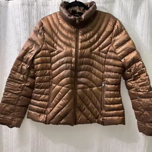 Bernardo Bronze Metallic Quilted Puffer Jacket Lightweight Zip-Up Winter Coat - Picture 1 of 11