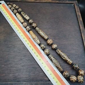 South Asian Burmese Antique Trade Pumtek petrified Wood Beads 20th CE