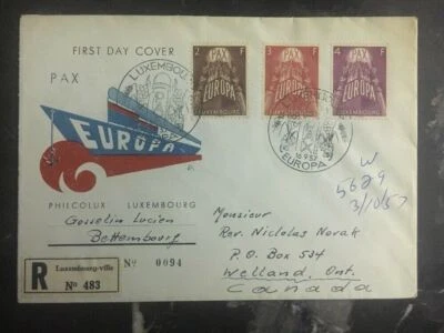 1957 Luxembourg First Day Cover FDC To Welland Canada Pax Europe - Image 1 of 2