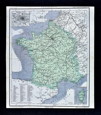1875 Lange Map - France - Paris Marseilles Toulouse Bordeaux Nantes Lyon Tours  - Image 1 of 2