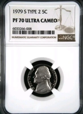 1979 S Type 2 Jefferson Nickel 5C NGC PF70 Ultra Cameo Bx001 - Image 1 of 2