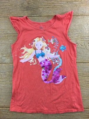 1989 Place Girls Shirt Size 14 Sleeveless Orange Mermaid Cartoon Casual Cotton - Image 1 of 4
