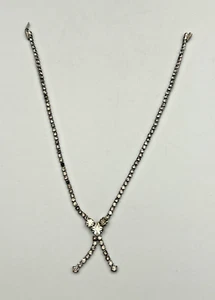 Vintage Rhinestone Lavalier Choker with Prong Set Center Rhinestone 16" Necklace - Picture 1 of 9