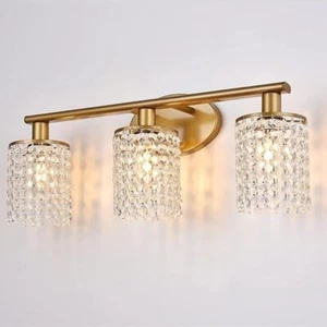 Luburs Bathroom 3-light light fixture, gold crystal over mirror - Picture 1 of 6