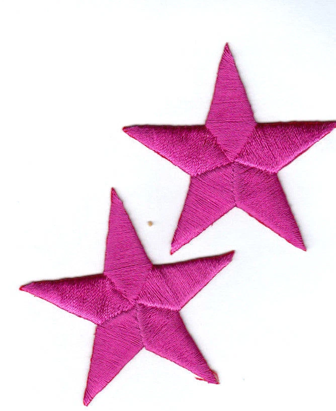 STARS - FUCSHIA 2 1/4" (2 Pieces) - Iron On Embroidered Applique/Astrology - Image 1 of 1