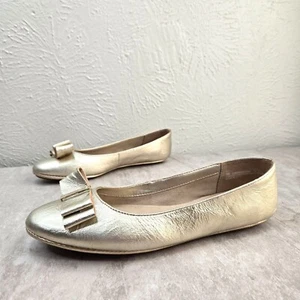 Aerosoles Bow Ballet Flats Size 7 Gold Metallic Formal Comfort Ballerina Shoes - Picture 1 of 12