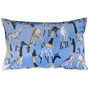 Zambezi Giraffe Velvet XL Rectangular Cushion in Cornflower Blue. 23x15" Cover - Picture 1 of 4