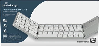 Mediarange Multi-pairing Funk Tastatur faltbar QWERTZ 63 Tasten Touchpad silber - Bild 1 von 4