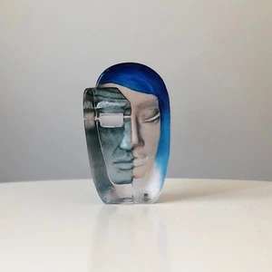 Mats Jonasson Sweden Glass “Two Faces” Sculpture Signed 6” H - Picture 1 of 5