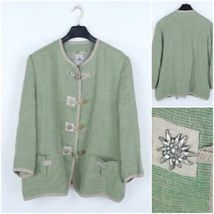Womens Trachten Blazer XL Size UK 20 EU 46 Tyrol Green 100% Linen Jacket - Picture 1 of 12