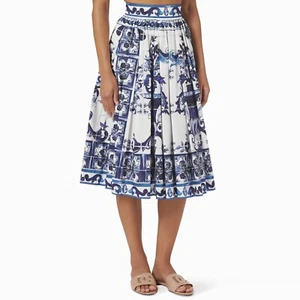 DOLCE & GABBANA F4CEHTHH5A6 MAJOLICA Print Midi Skirt Cotton Poplin Floral i38 S - Picture 1 of 6