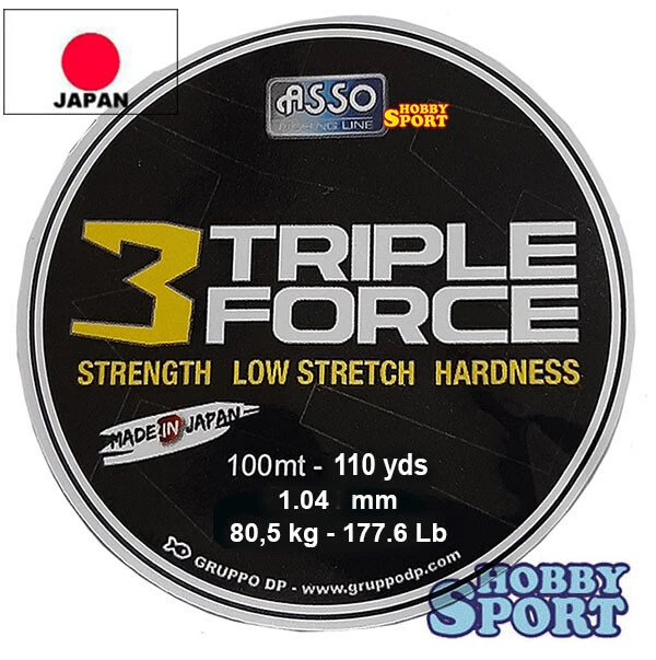 FILO ASSO TRIPLE FORCE MATASSINA 100 MT DIAM 1,04 MM  177 LBS PER TERMINALI MARE - Immagine 1 di 1