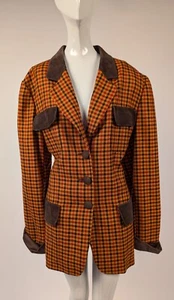 LOUIS FERAUD ORANGE PLAID WOOL + SOLID SUEDE JACKET MADE IN GERMANY - Picture 1 of 4