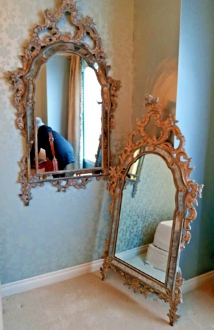 Vtg Pair Large Italian Carved Wood Mirrors Hollywood Regency 64x36" We Deliver Cover