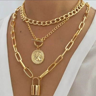 Chunky Multi-Layer Necklace Trendy Pendants Choker Women Fashion Jewelry 98-3 - Image 1 of 4