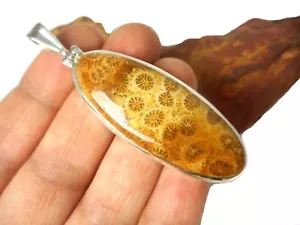 Fossilised CORAL Sterling Silver Gemstone PENDANT - Gift Boxed - Picture 1 of 5