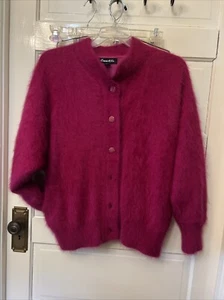 80% Angora Fuzzy Vintage CONNIE A. LEE Fuchsia Lined Sweater Jacket ML 44” bust - Picture 1 of 10