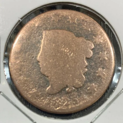 1825 Large Cent (P) ~ Coronet Head ~ 1 Cent ~ 1 Penny ~ Pitted Copper U.S. Coin Cover
