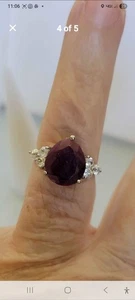 Ruby, Natural White Zircon Ring in Sterling Silver (Size 7 1/4 5.50 ctw - Picture 1 of 5