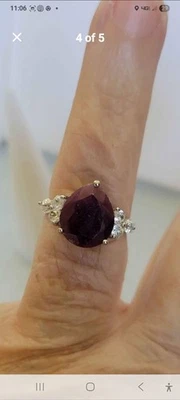 Ruby, Natural White Zircon Ring in Sterling Silver (Size 7 1/4 5.50 ctw - Image 1 of 4