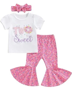 2nd Birthday Outfit for Baby Girl – “Two Sweet” Shirt & Bell Bottoms 12–18M - Picture 1 of 4
