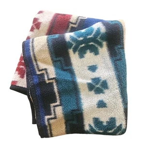 Vintage Biederlack Southwest Blanket 70x110 Blue Red Tan Teal Aztec Geometric - Picture 1 of 4