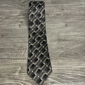 John Ashford Stain-Resistant Men’s Silk Necktie So Beach Grid NWT Black Grey - Picture 1 of 6