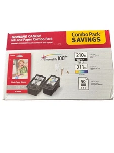 Authentic Canon PG-210XL CL-211XL Ink & 50 Sheets Glossy Photo Paper Combo Pack - Picture 1 of 4