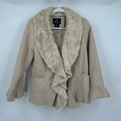 Dennis Basso Womens Faux Shearling Jacket Size XS Suede Feel Cozy Old Money Luxe - Image 1 of 4