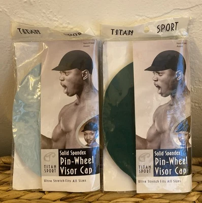 Sombreros visera de molinete liso Y2K Titan Sport Lt tapas azules y verdes de colección nuevos en paquete 2006 Foto 1 de 4