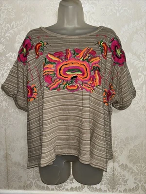 Top Pullover Free People Mezcla Algodón Bordado Manga Corta Talla M Foto 1 de 4