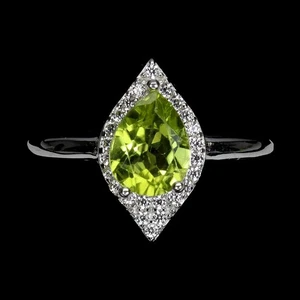 925 Sterling Silver Ring Pear Peridot 9x6mm Natural Gemstone Jewelry Size 7 - Picture 1 of 14