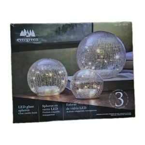 Evergreen Led Glass Spheres Clear Crackle Finish  - Picture 1 of 3