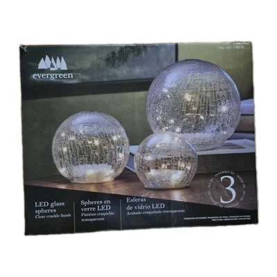 Evergreen Led Glass Spheres Clear Crackle Finish  - Image 1 of 3