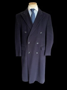 VTG Men’s Austin Reed Double Breasted Navy Overcoat 40-42R Made In England - Picture 1 of 15