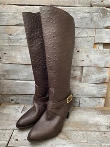 RM Williams kniehohe braune Reitstiefel mit geprägtem Straußenleder US 10,5 - Bild 1 von 21