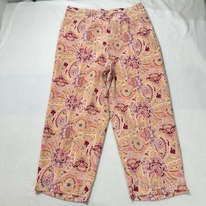 Allison Taylor Women's 12 Pink Floral 100% Silk Pants Straight Leg Chino Pants - Picture 1 of 12
