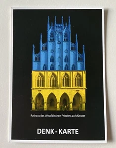 Postkarte Münster Rathaus Westfälischer Frieden Ukraine Flagge Kunst Putin Krieg - Bild 1 von 3