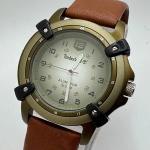 VTG Timberland Quartz Watch 12973G Men Green Aluminum Leather Analog New Battery - Picture 1 of 6