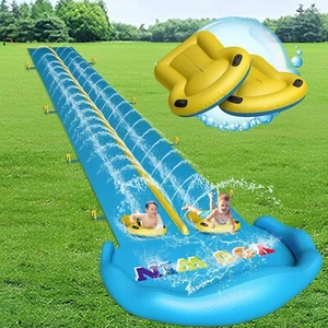 Water Slide, 32.8ft Inflatable Splash Water Slip with 2 Racing Lanes and 2 Body - Picture 1 of 7