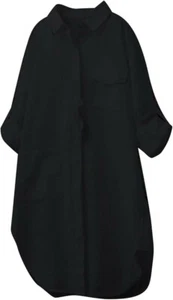 Women's Loose Long Shirt with Side Slit & Rolled Sleeves UK CutyQ - Picture 1 of 7