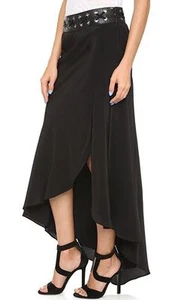 NEU $ 565 Haute Hippie asymmetrischer langer Rock 6 Seide Leder - Bild 1 von 7