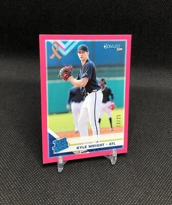 2019 Donruss Kyle Wright RATED ROOKIE /25 PINK BREAST CANCER AWARENESS SSP RC 44 - Image 1 of 4